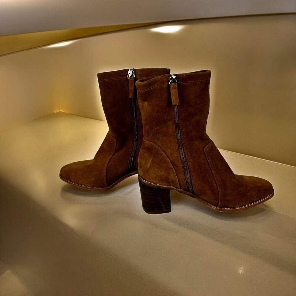 NWOB J. Jill Women's Sz 7.5 Suede Zip Up Brown Soft Block Heel Ankle Boots
